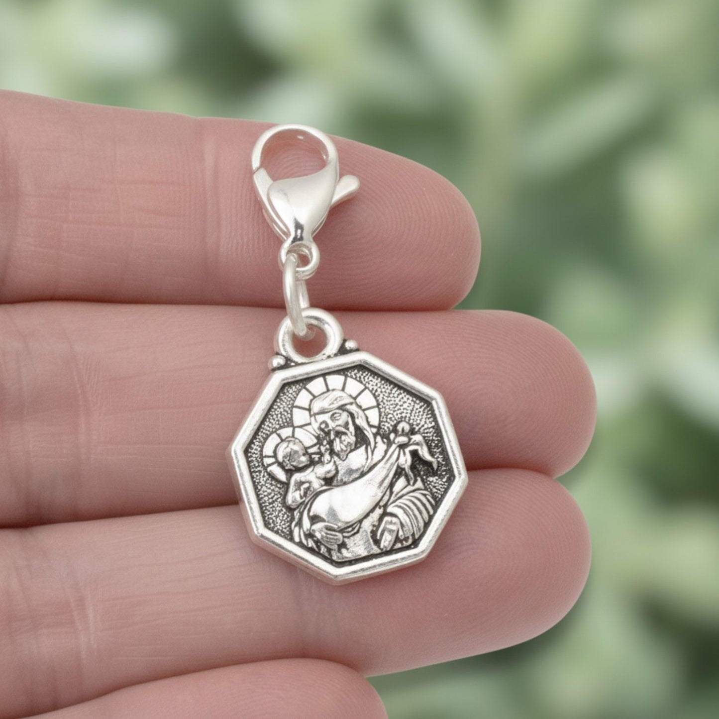 Saint Christopher Clip-On Charm: Silver Double Sided Travel Protection Faith Gift