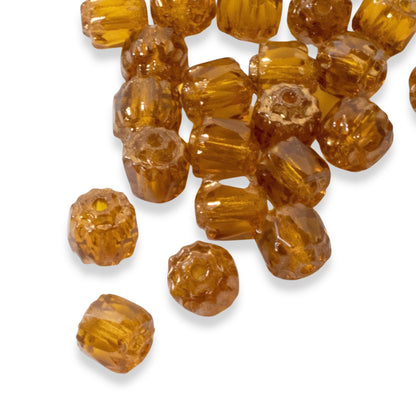 Topaz Faceted 6mm Crown Cathedral Beads, 25-Pack Czech Glass, Premium Jewelry Making Supplies