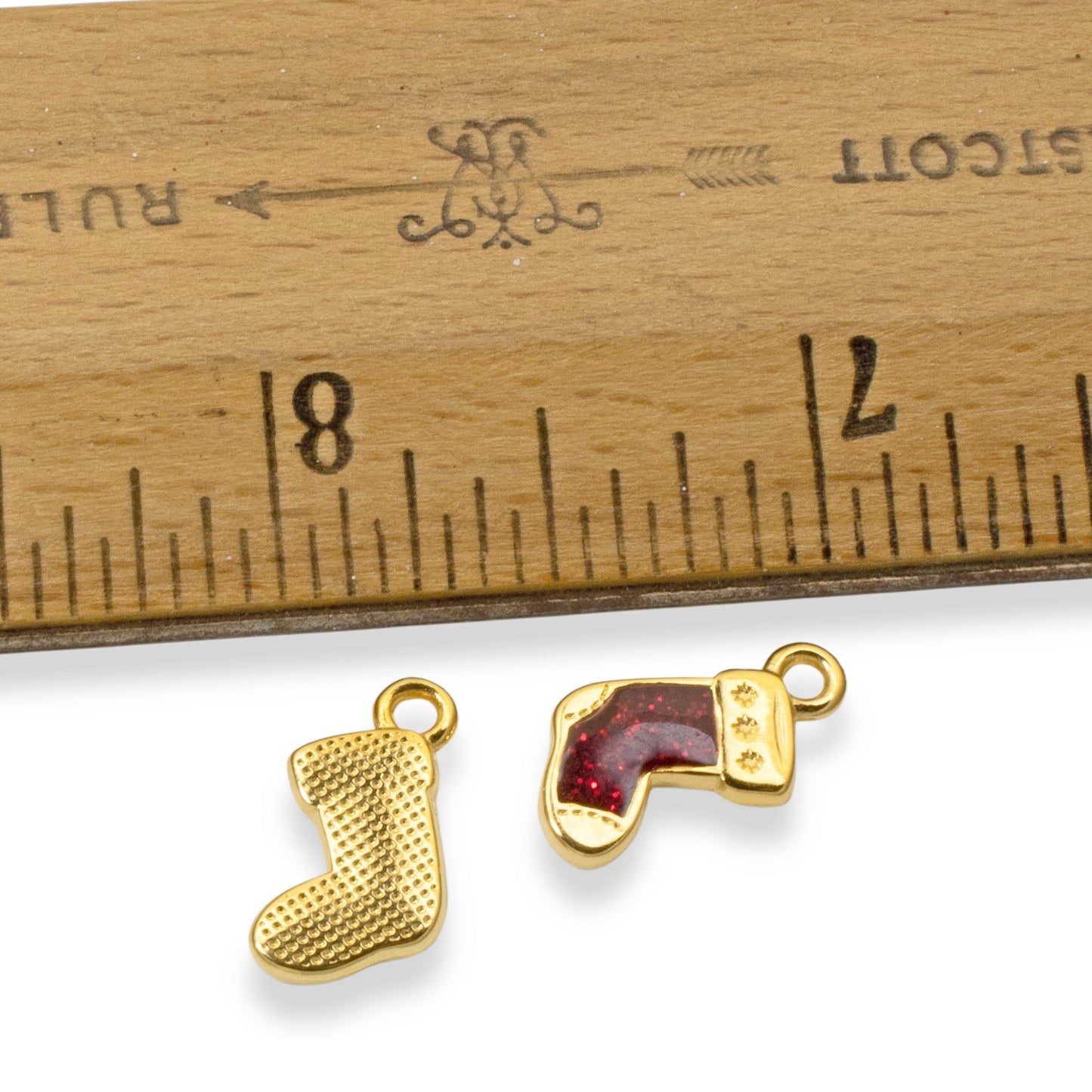 Gold Christmas Stocking Charms 2-Pack, Holiday Jewelry Making, Festive Earrings
