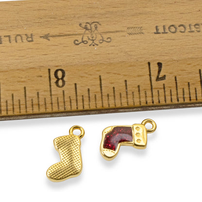 Gold Christmas Stocking Charms 2-Pack, Holiday Jewelry Making, Festive Earrings