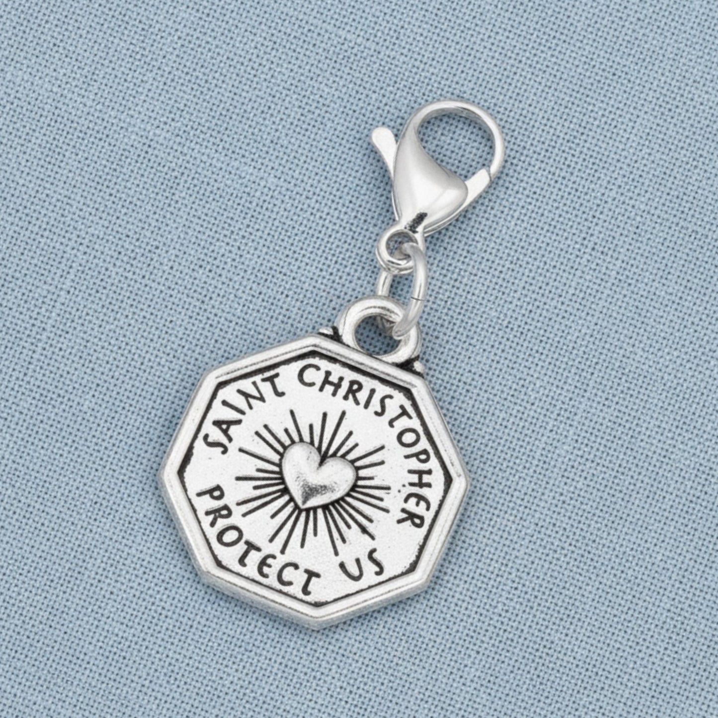 Saint Christopher Clip-On Charm: Silver Double Sided Travel Protection Faith Gift