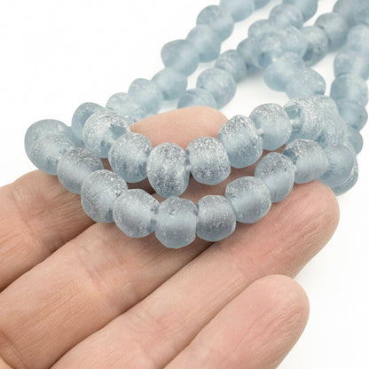 Blue Green Recycled Glass Beads: Matte Frosted Rough Round 50 Beads/Strand Coastal Boho