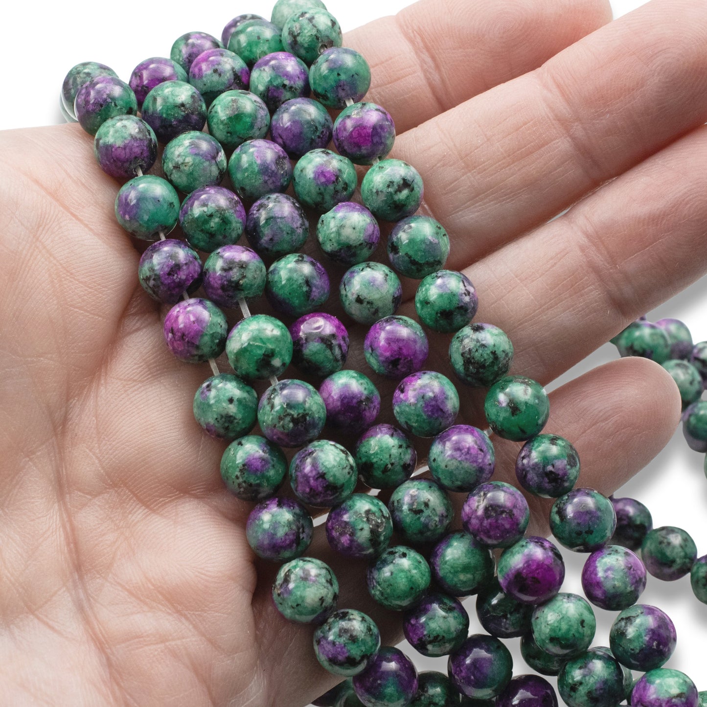 8mm Ruby Zoisite Round Gemstone Beads for DIY Jewelry Making, Green & Pink Natural Stone