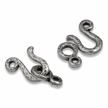 2 Sets Pewter Distressed Hook & Eye Clasps, TierraCast Dark Silver Artisan Clasp