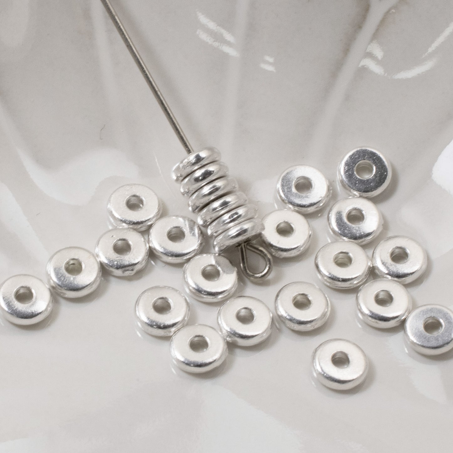 25 Bright Silver 5mm Disk Spacers - TierraCast Beads - Contemporary Heishi