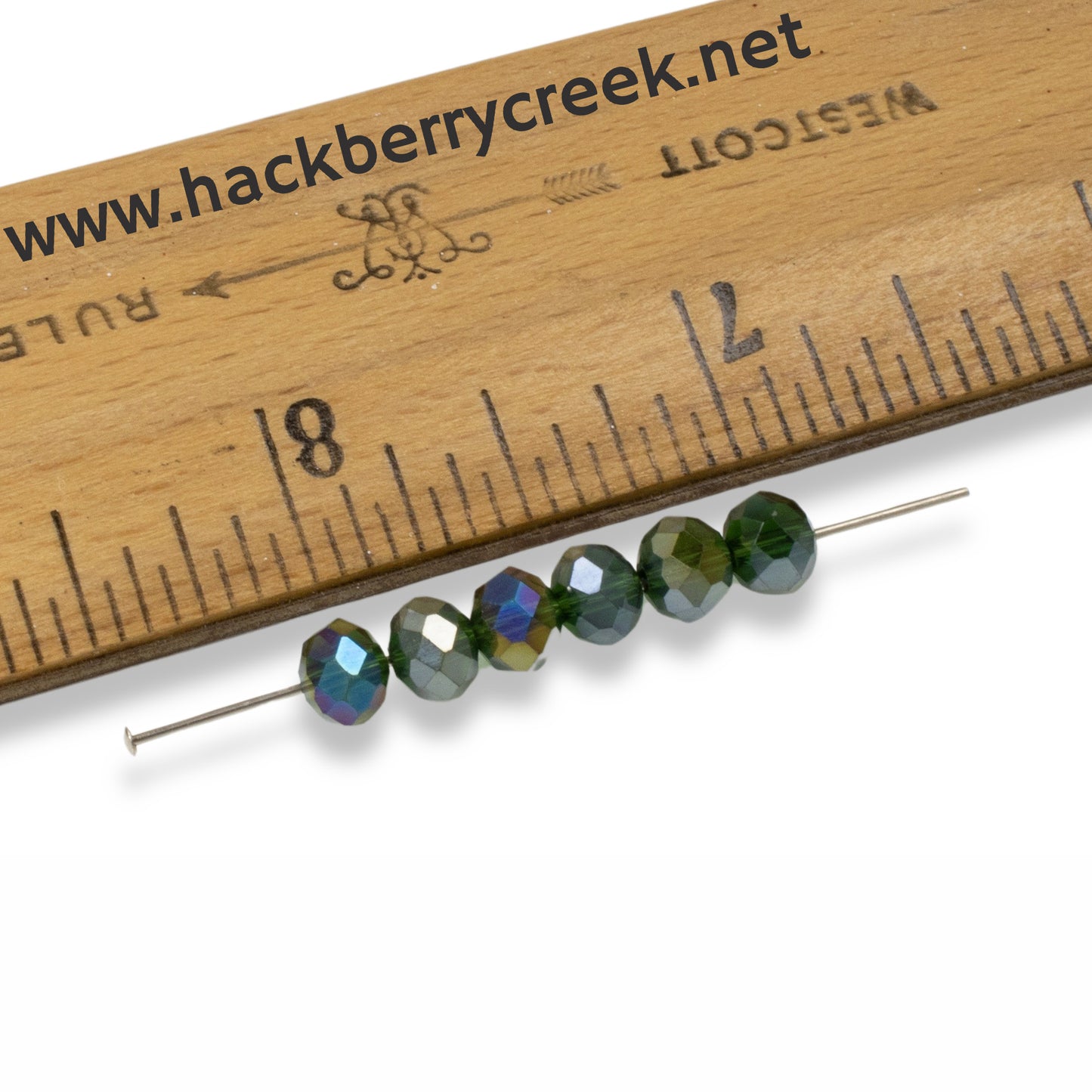 50 Enchanting Forest Green Glass Beads, Faceted Rondelle + AB Finish