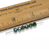 50 Enchanting Forest Green Glass Beads, Faceted Rondelle + AB Finish