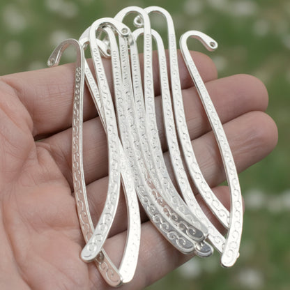 Mini Silver Bookmark Blanks: Tibetan Swirl Hook Charm Bases 10-Pack