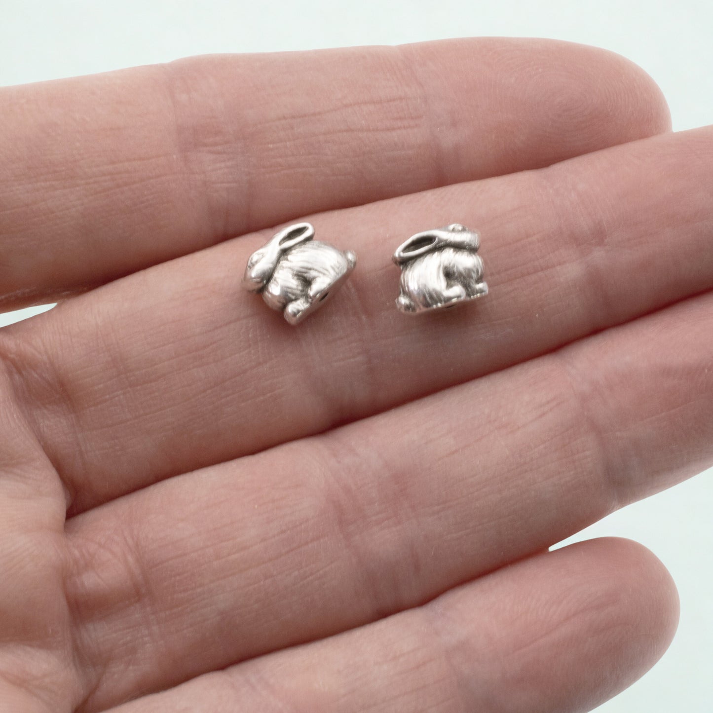Silver Bunny Beads: 4-Pack Rabbits for Easter Jewelry Making Spring Crafts, Woodland Nature DIY 9mm
