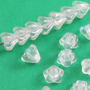 50 Crystal Clear AB Baby Bell Flower Beads, Czech Glass 4x6mm