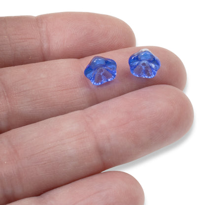 25 Bell Flower Beads - Sapphire Blue - Czech Glass - 6x8mm - DIY Jewelry Making