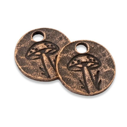 Mini Mushroom Charms Copper 2Pc, Antique Copper Plated Woodland Rustic Jewelry