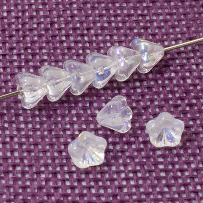 50 Crystal Clear AB Baby Bell Flower Beads, Czech Glass, 4x6mm for DIY Jewelry