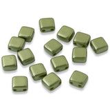 50 Olive Green Tile Mini Beads, 5mm Green Square 2-Hole Czech Glass Beads for Jewelry Making