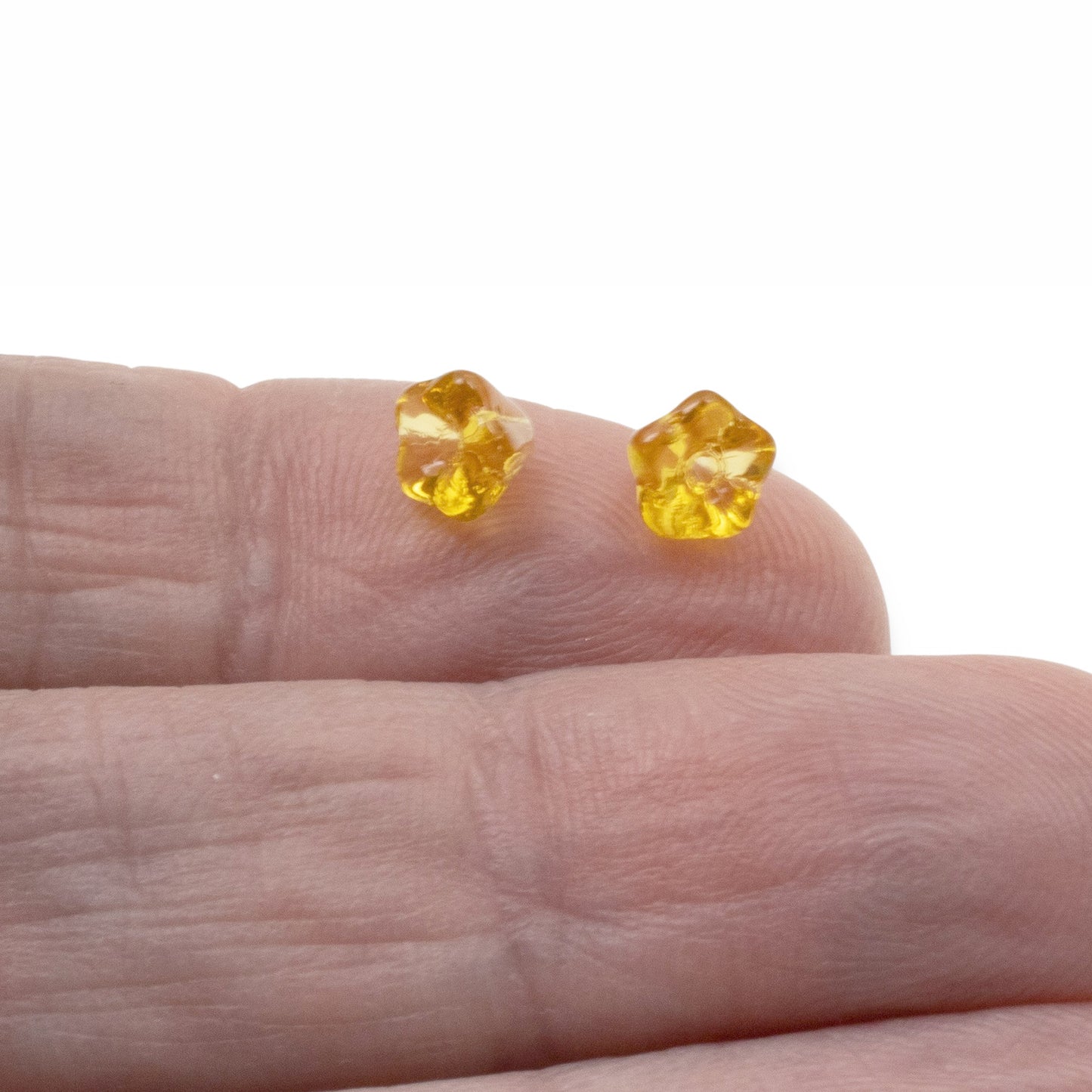 100Pcs Golden Yellow Mini Bell Flower Beads, Czech Glass Small Spring Flowers