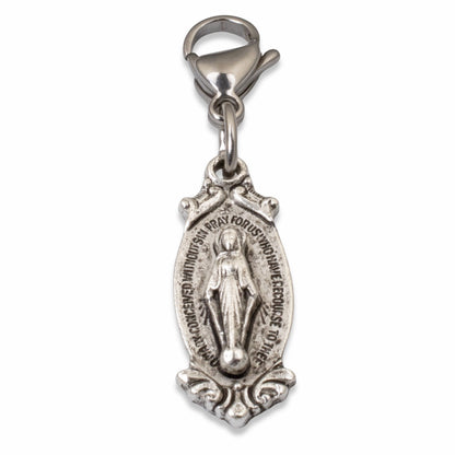 Miraculous Medal Clip On Charm: Silver Virgin Mary Catholic Jewelry Gift