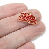 6 Merry Christmas Charms, Enamel Christmas Greeting Pendants for DIY Jewelry