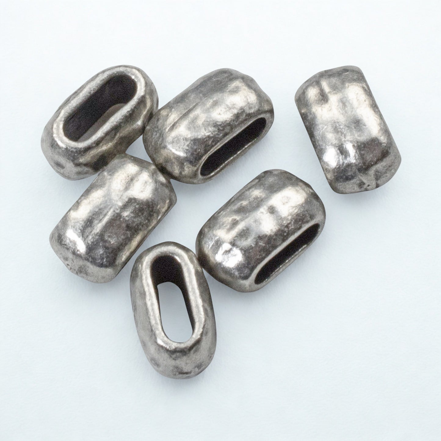 Antique Pewter Barrel Beads: 6-Pack 6x2mm Hole for 2mm Leather Cord, Metal Crimp