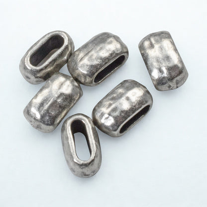 Antique Pewter Barrel Beads: 6-Pack 6x2mm Hole for 2mm Leather Cord, Metal Crimp