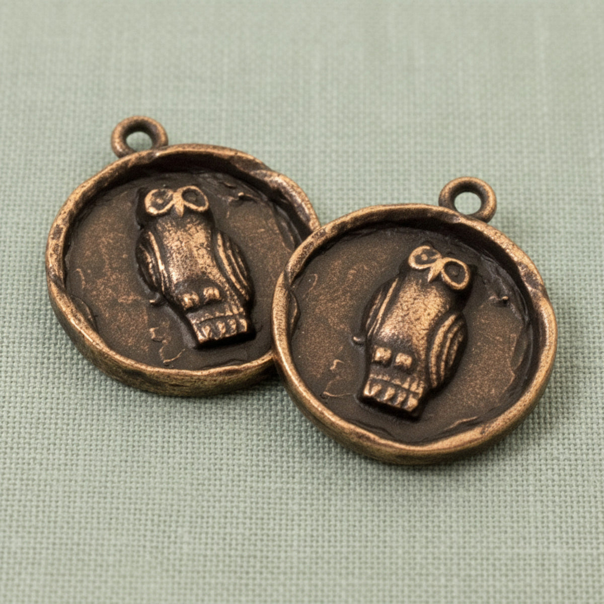 Copper Owl Pendants, Rustic Fall Nature Charm, Woodland Animal Jewelry, USA Made, 2-Pack