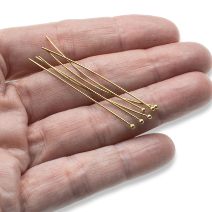 Antique Brass 2" Ball Head Pins, 20-Pack Vintage Brass Jewelry Making Supplies