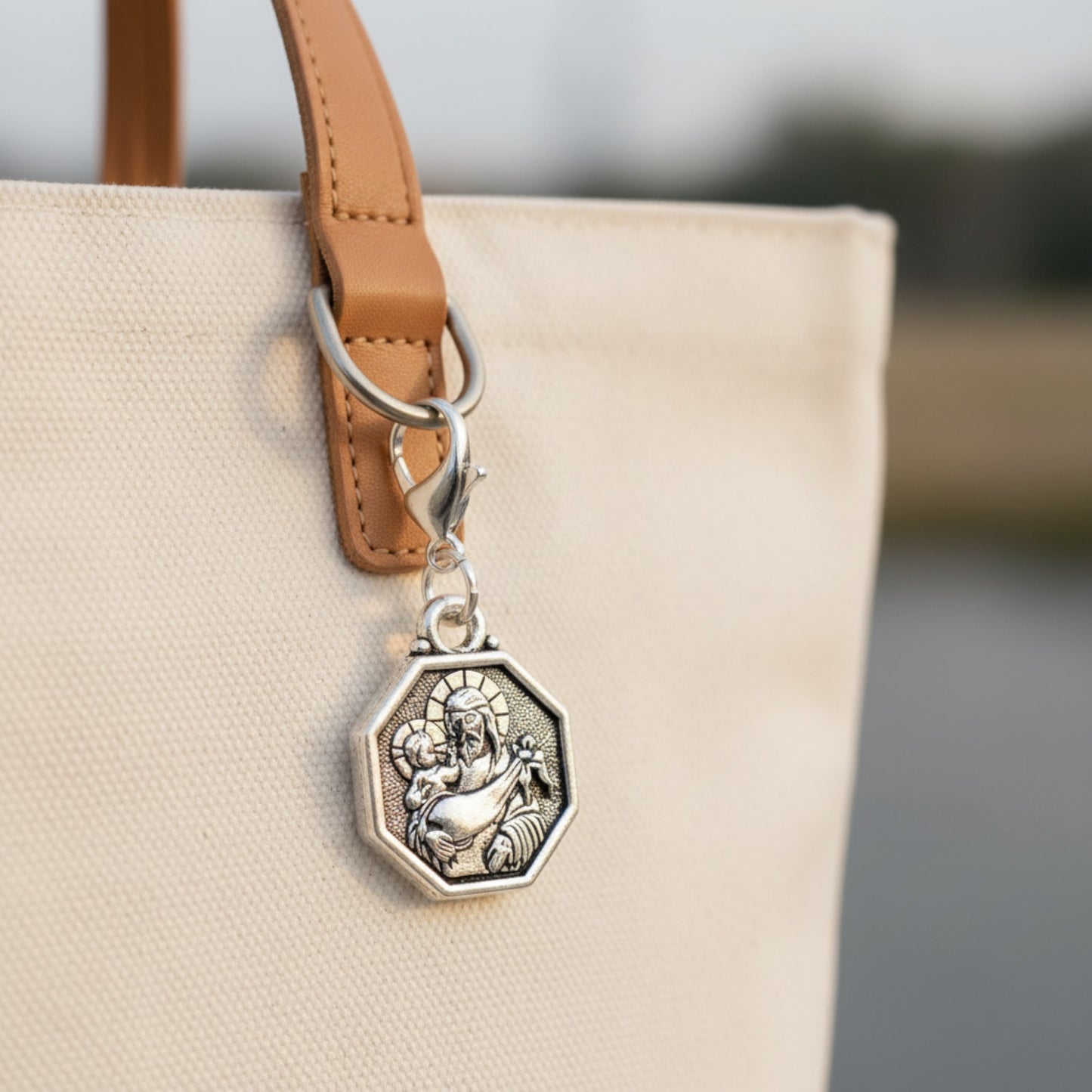 Saint Christopher Clip-On Charm: Silver Double Sided Travel Protection Faith Gift