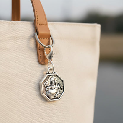 Saint Christopher Clip-On Charm: Silver Double Sided Travel Protection Faith Gift