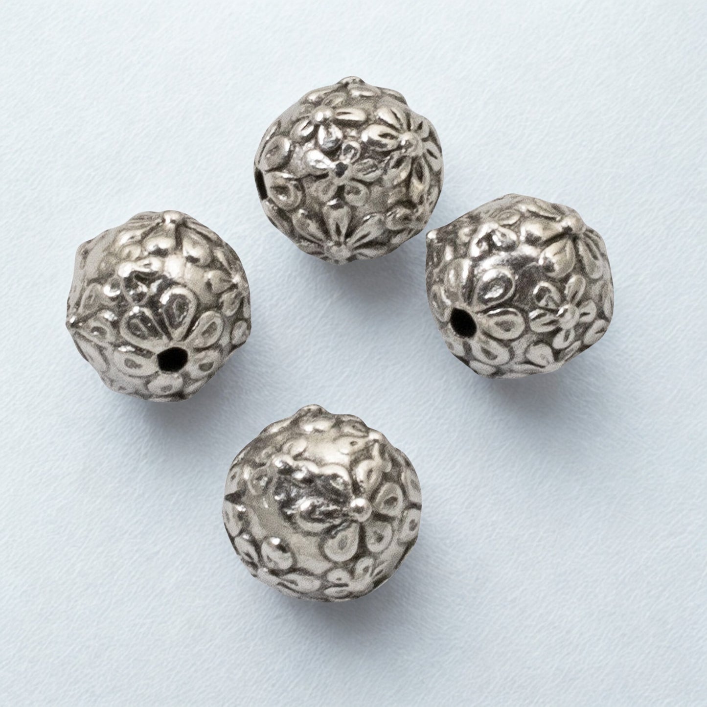 Silver Floral Beads 4-Pack 8mm TierraCast Wedding Nature Jewelry Making Supplies