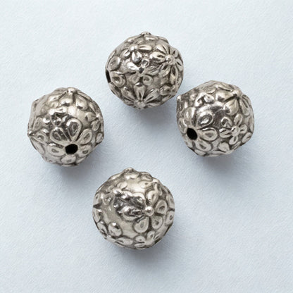 Silver Floral Beads 4-Pack 8mm TierraCast Wedding Nature Jewelry Making Supplies