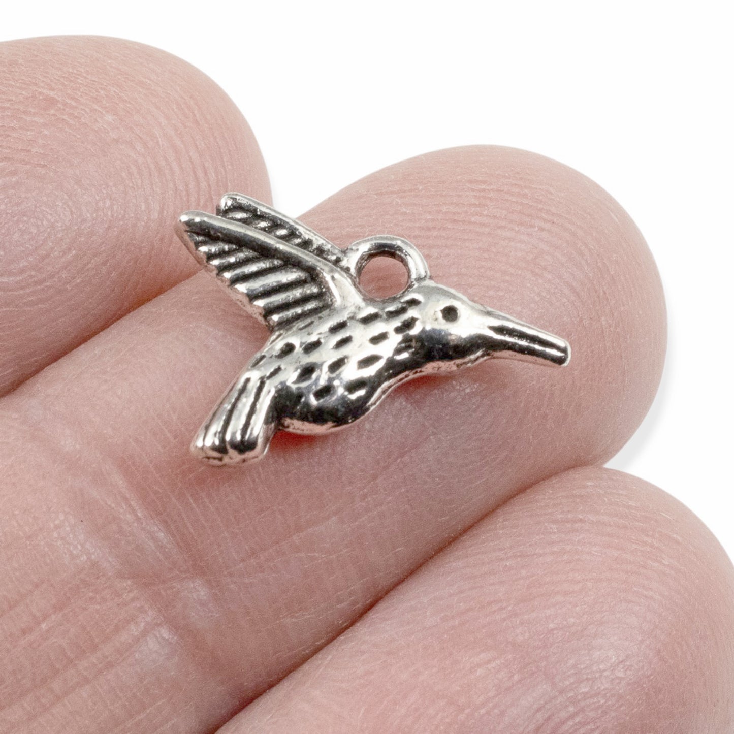 Silver Hummingbird Charms 20-Pack, Metal Nature Bird Jewelry Making Supply DIY Craft
