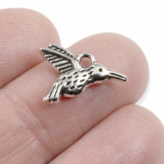 Silver Hummingbird Charms 20-Pack, Metal Nature Bird Jewelry Making Supply DIY Craft