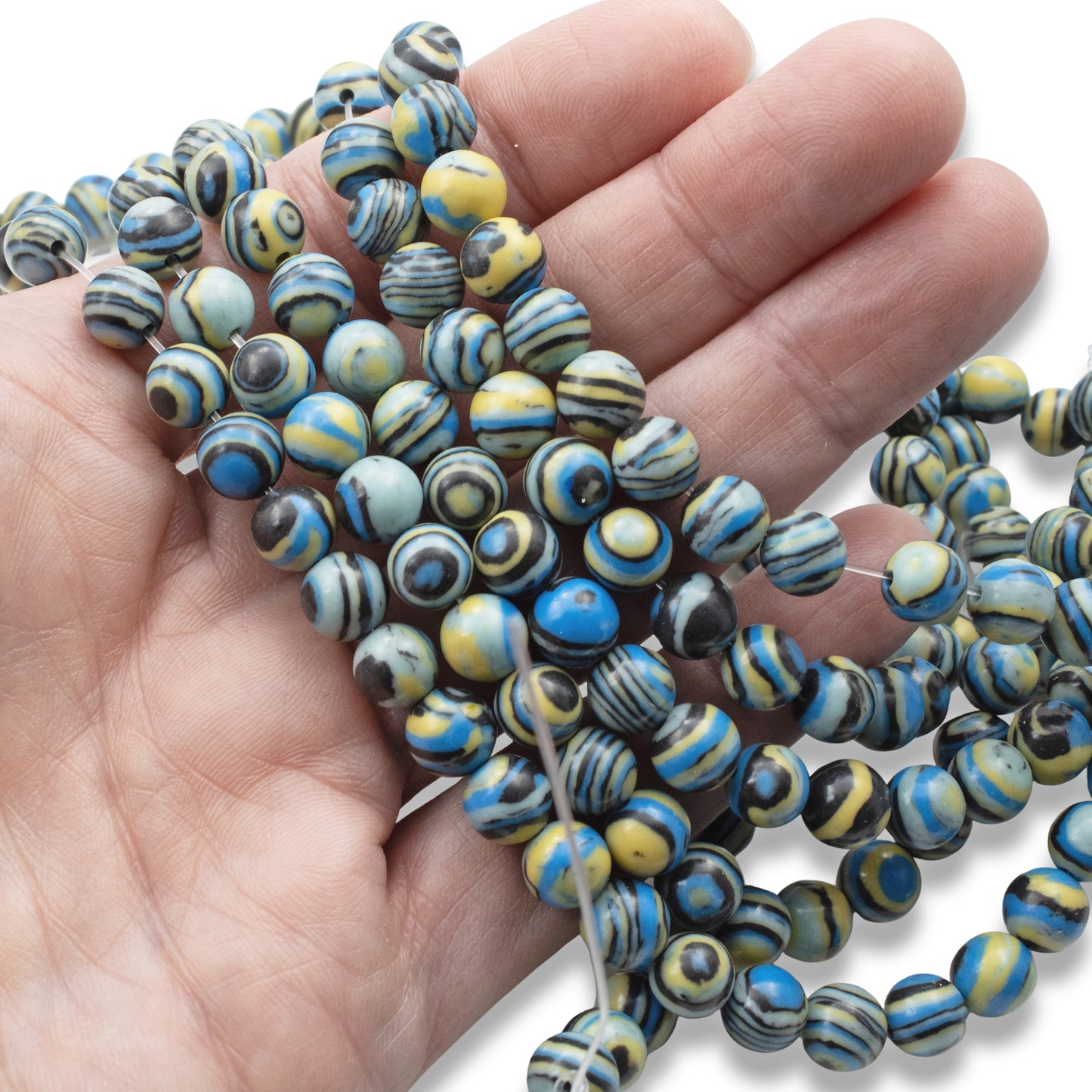 Striped Malachite Beads: 8mm Round Turquoise Blue Striped Composite Stone Strand