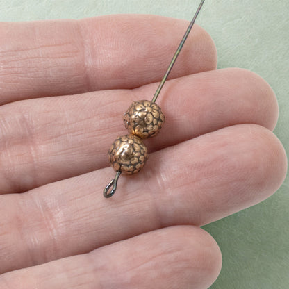 Copper Floral Beads 4-Pack, Nature Flower Design 8mm, Wedding Bridal Jewelry