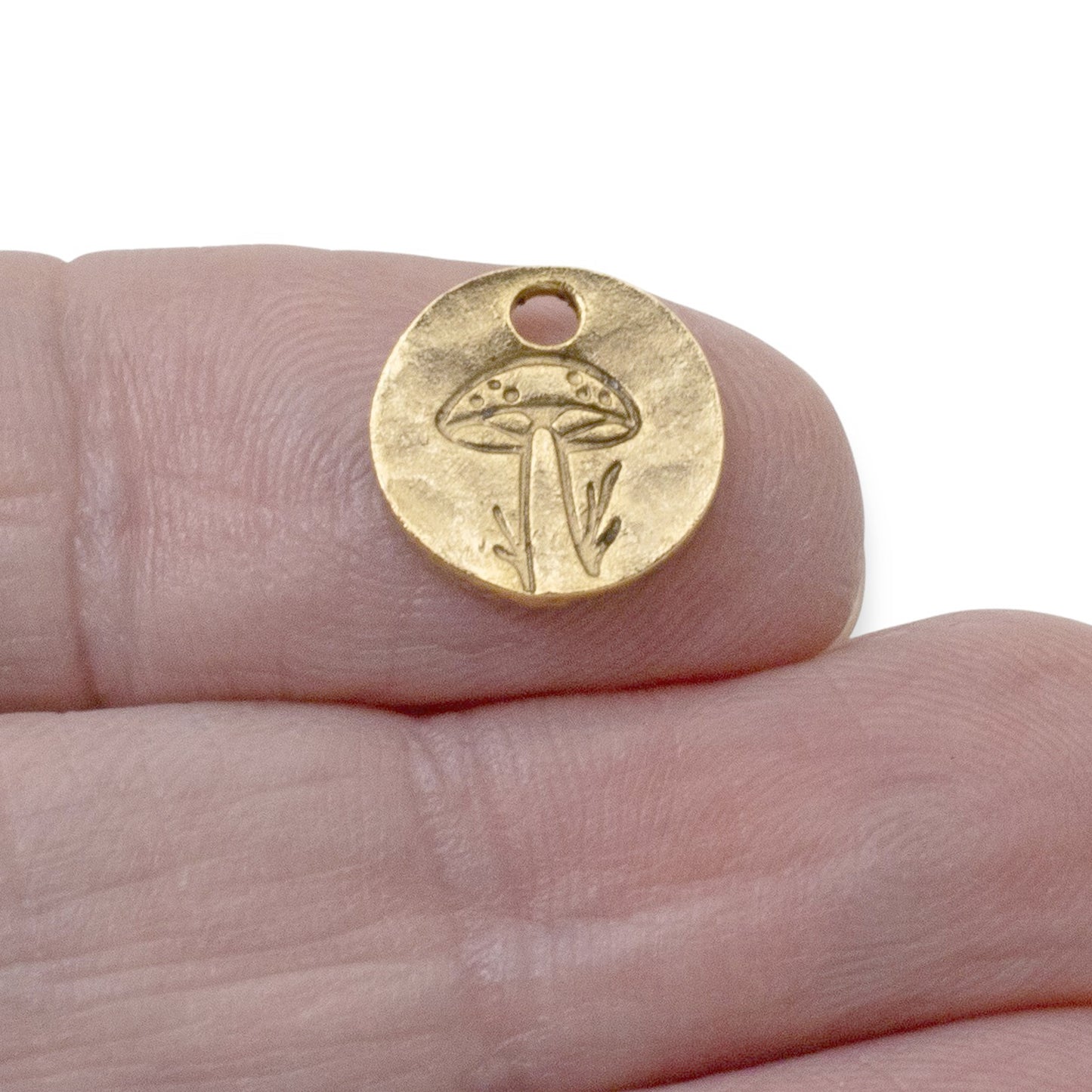 Mini Mushroom Charms Gold 2Pc, 24k Plated Woodland Jewelry, Autumn Forest Nature Supplies