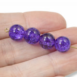 30 Dark Purple 10mm Round Glass Crackle Beads for DIY Handmade Jewelry Making