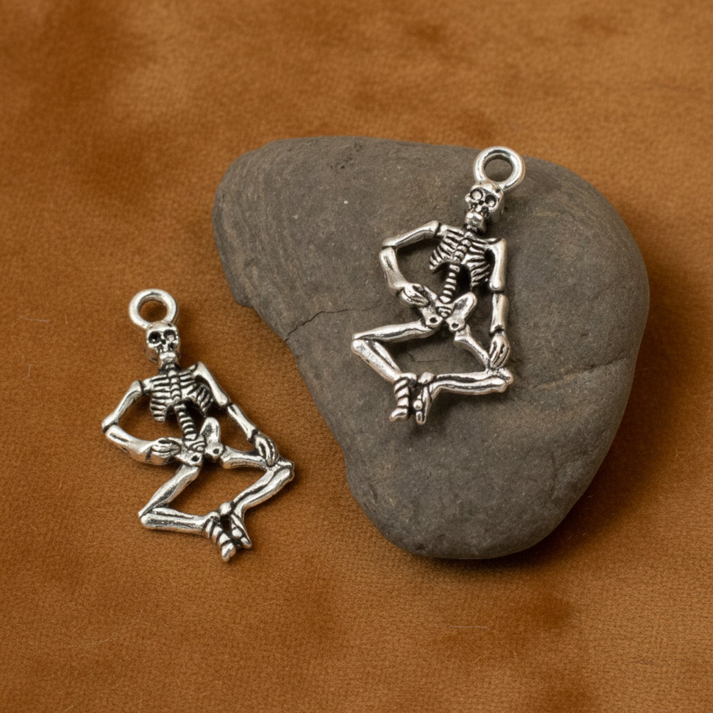 Dancing Skeleton Charms, Silver Gothic Pendants, Halloween Jewelry Supply 10-Pack