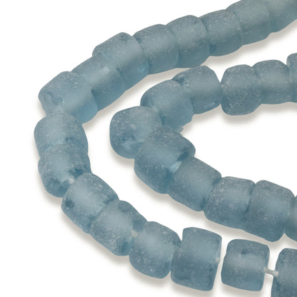Blue Green Sea Glass Beads: 50 Recycled Matte Rondelle Beach Jewelry