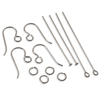 Niobium Earring Kit Gray, Complete Findings for 2 Pairs, Just Add Beads, Hypoallergenic Jewelry Making