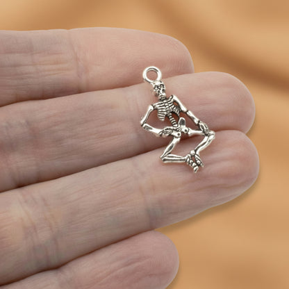 Dancing Skeleton Charms, Silver Gothic Pendants, Halloween Jewelry Supply 10-Pack