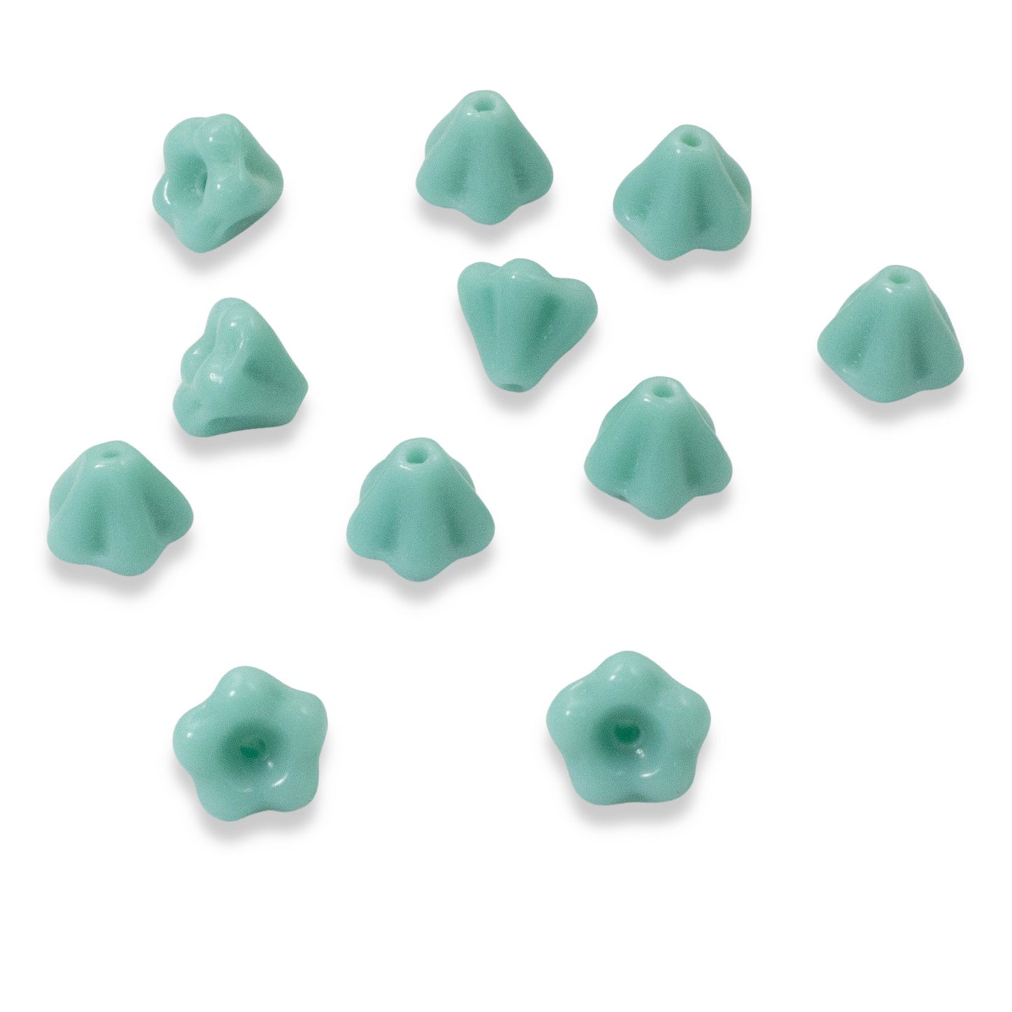 50 Baby Bell Flower Beads - Opaque Green Turquoise - Czech Glass 4x6mm