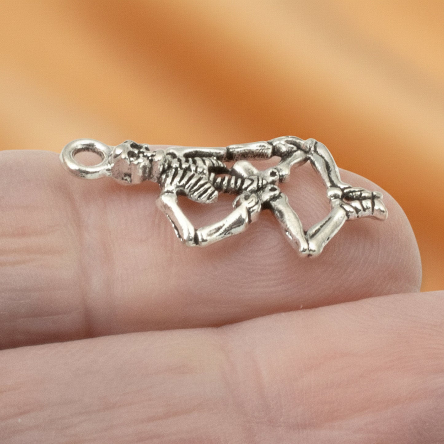 Dancing Skeleton Charms, Silver Gothic Pendants, Halloween Jewelry Supply 10-Pack