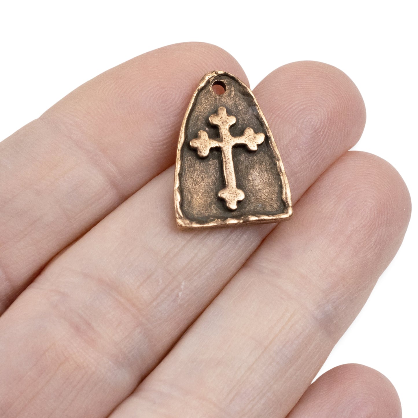 Copper Arch Cross Medallion Charms, Gothic Religious Pendant, 2-Pack