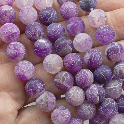 Purple Dragon Vein Agate Beads: 10mm Frosted Matte Round Gemstone, 15" Strand for Jewelry & Crafting