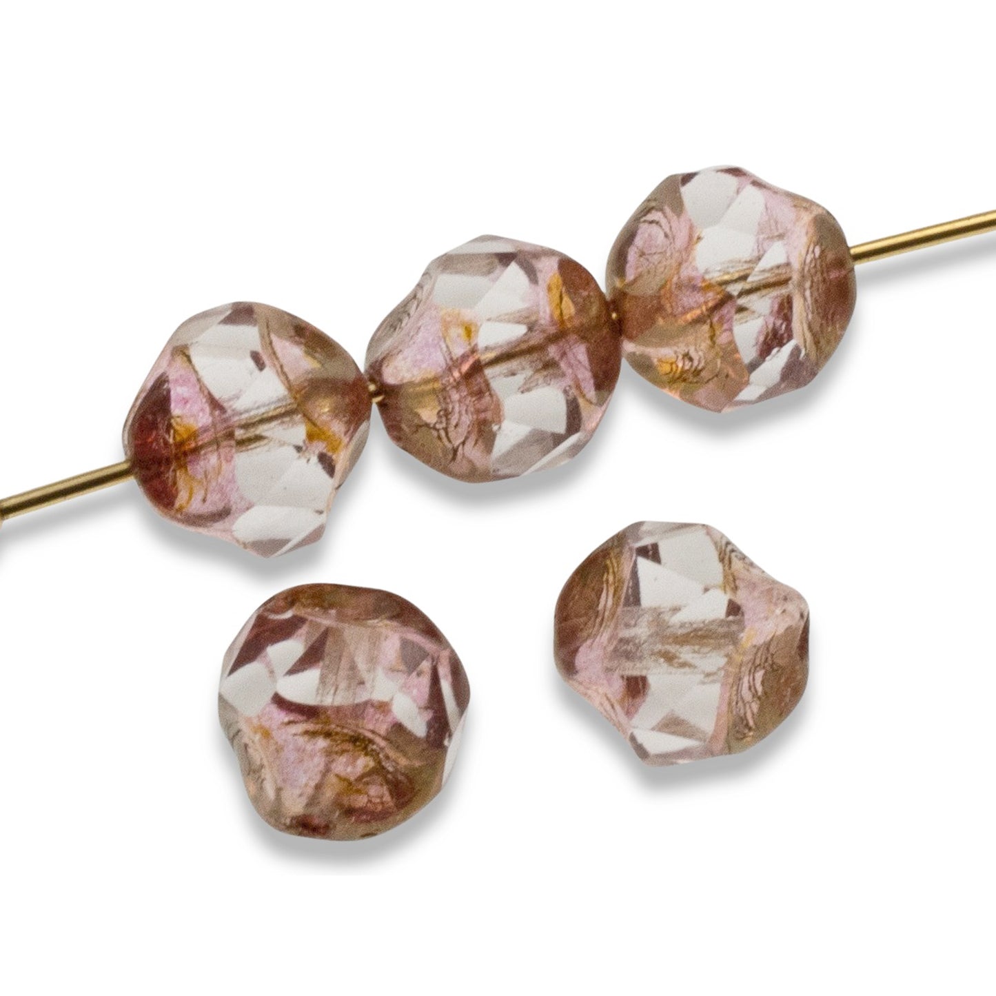 Crystal Pink Bronze 9mm Baroque Central Cut - Raven's Journey Czech Glass - 10-Pack