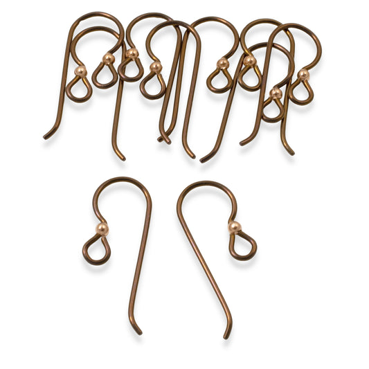 10 Bronze Niobium Ear Wires + Copper Bead Accent - Hypoallergenic Earring Hooks