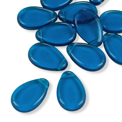 12 Capri Blue Czech Glass Teardrop Beads, Tip Drilled 12x18mm Flat Pear Pendant Loose, Ocean Blue Coastal Jewelry Supply