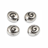 4 Silver "G" Alphabet Beads, Oval Letter For Personalized Jewelry Making