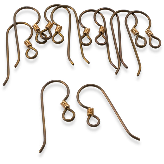 10 Bronze Niobium Ear Wires + Coil Accent - Hypoallergenic Earring Hooks