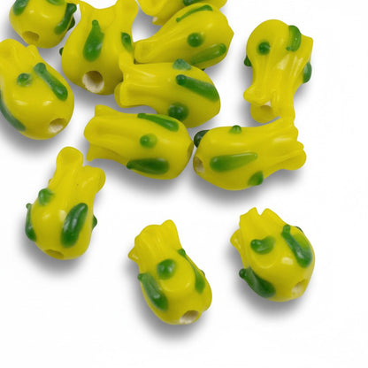 Yellow Tulip Flower Beads: Lampwork Glass Spring Floral Focal 9x13mm 12-Pack