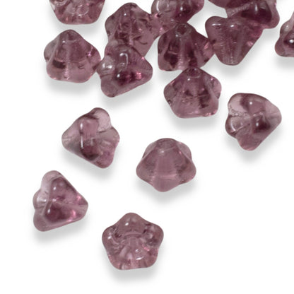 100pcs Amethyst Czech Glass Mini Bell Flower Beads, 4x6mm Purple Jewelry Making